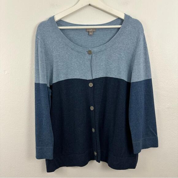 2/$25 J.Jill Colorblock Blue Button Up Cardigan Sweater Women's Size L ... - Picture 1 of 6